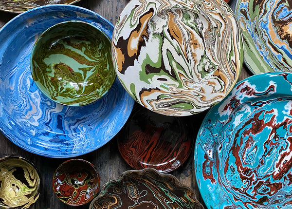 Marbled Pillows, Pouches & Ceramics