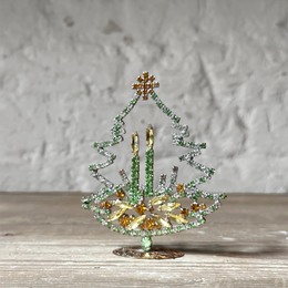 Nostalgic Jeweled Green Glass Crystal Tree with Candles