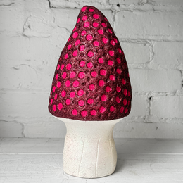 Glitter Morel Mushroom in Burgundy with Many Pink Dots