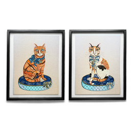 “Stella & Fitz” Pair of Embroidered Cats by Zara Merrick