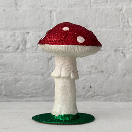 Single Red Glitter Mushroom with White Dots