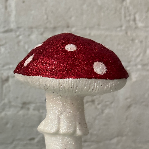 Single Red Glitter Mushroom with White Dots