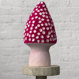 Flocked Cone Head Glitter Mushroom in Pink with White Dots