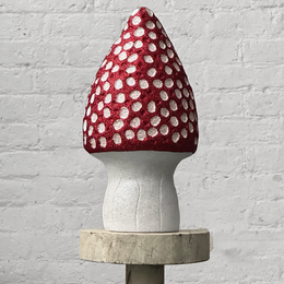 Cone Head Glitter Mushroom in Red with White Dots