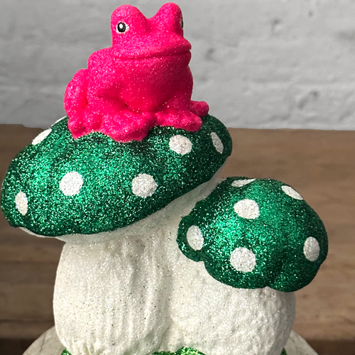 Glitter Mushroom with Hot Pink Frog