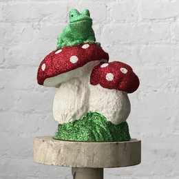 Glitter Mushroom with Green Frog