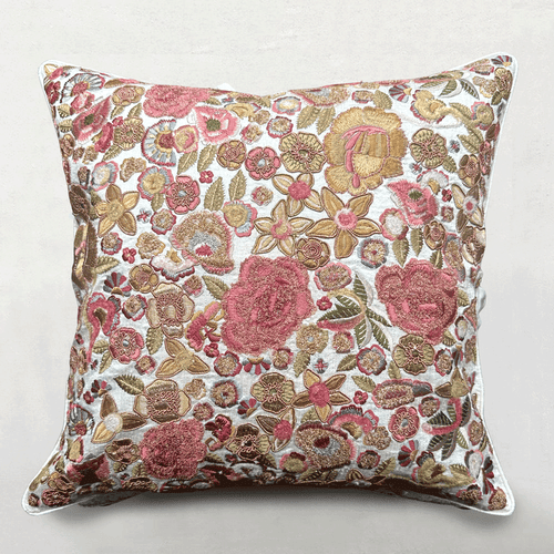 Fleur Embroidered Tassia Cushion in Ivory