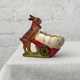 Ino Schaller Papier-Maché Rabbit with Egg Wheel Barrel Bowl