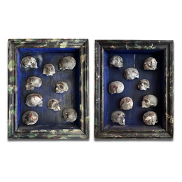 Antique Skull Reliquary Shadow Box Pair