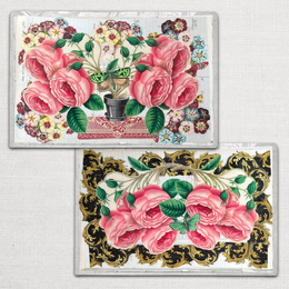 One of a Kind Collaged Rose Cascade Mat Pair