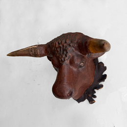 Early 20th-century Black Forest Carved Steer with Horns