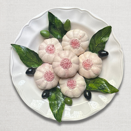 Christine Viennet Garlic and Olives Trompe l'Oeil Porcelain Plate (#02)