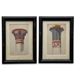 Early 20th-century Framed Egyptian Column Capital Print Pair