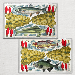 One of a Kind Collaged Fish Mat Pair