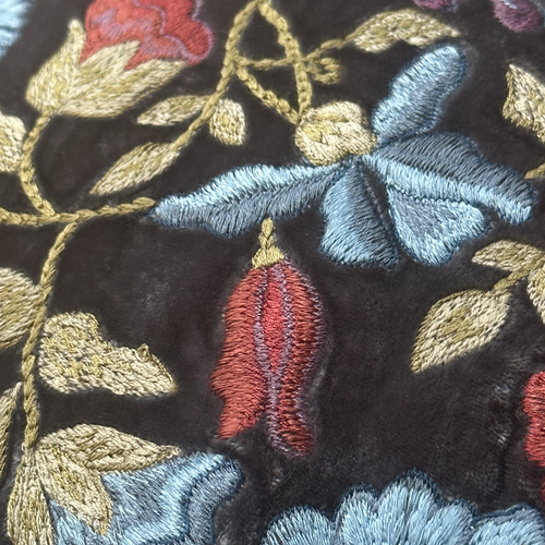 Connie Embroidered Silk Velvet Cushion in Graphite