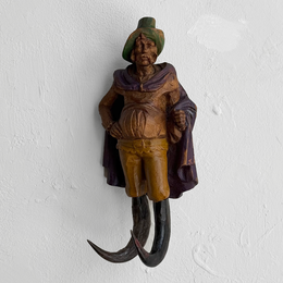 Early 20th-century Carved Alpine Hunter Decorative Coat Hook (#7)
