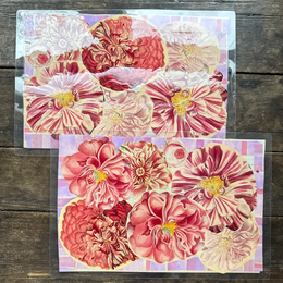 One of a Kind Collaged Pink Flower Mat Pair (2-03 & 2-04)