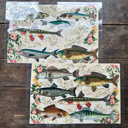 One of a Kind Collaged Fish Mat Pair (2-05 & 2-06)