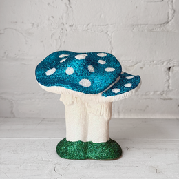 Small Glitter Mushroom Couple in Teal & White