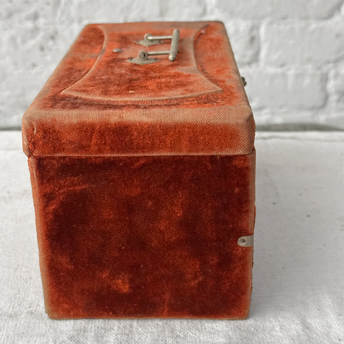 19th Century American Velvet Flocked Red Jewelry Box