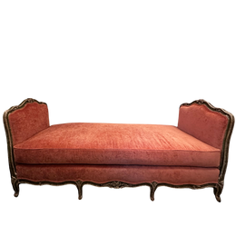 19th Century French Daybed Upholstered in John Derian for Cisco Brothers "Velluto Rose" Velvet Linen