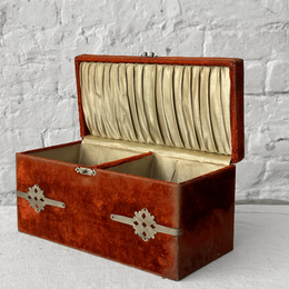 19th Century American Velvet Flocked Red Jewelry Box