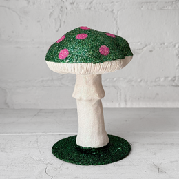 Single Glitter Mushroom in Green with Rose Dots
