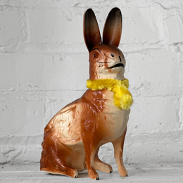 Papier-Mâché Sitting Rabbit with Yellow Neck Tie