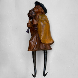 Early 20th-century Carved Alpine Hunter Decorative Coat Hook (#2)
