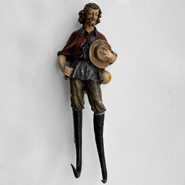 Early 20th-century Carved Alpine Hunter Decorative Coat Hook (#3)