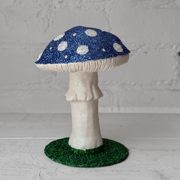 Single Glitter Mushroom in Blue with White Dots