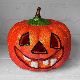 Ino Schaller Glitter Jack-O'-Lantern Pumpkin in Orange with Raised Teeth