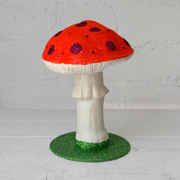 Single Glitter Mushroom in Orange with Red Dots