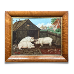 19th-century England "Pigs in a Barnyard Setting" Painting by W. Barker