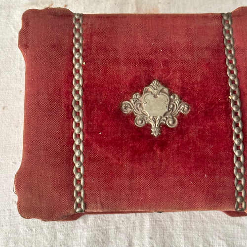 19th Century American Velvet Flocked Red Jewelry Box with Mirror
