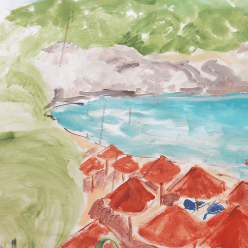 "Beach Near Gythio Greece" Painted Backdrop by Virginia Johnson