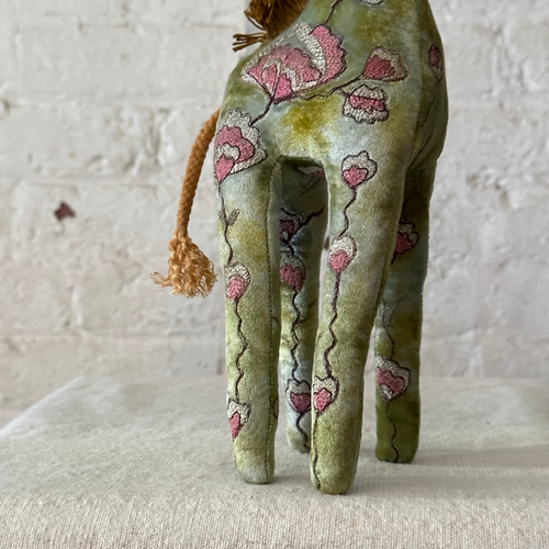 Mimosa Silk Velvet Embroidered Giraffe in Shaded Mint