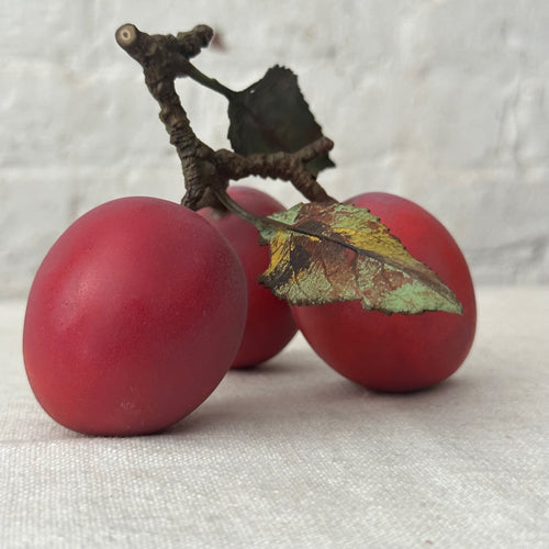 Triple Porcelain Santa Rosa Plum with Twig and Two Leaves