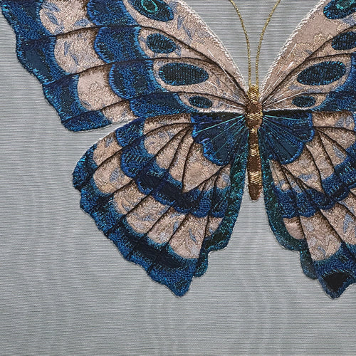 Hand Embroidered "A Blue Butterfly" by Zara Merrick in a Vintage Frame