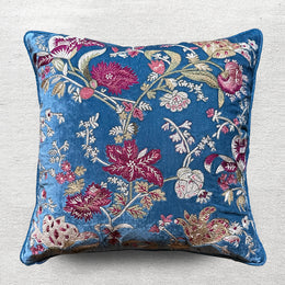 Anastasia Silk Velvet Cushion in Riviera Blue