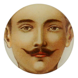 A four inch round handmade decoupage plate titled German Figure 3 Male Head