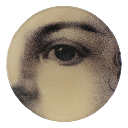A four inch round handmade decoupage plate titled Girl's Eye