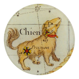 A four inch round handmade decoupage plate titled Petit Chien