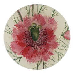A four inch round handmade decoupage plate titled Pink Spray
