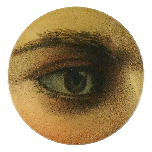 Casey showcases an elegant eye as a four inch round handmade decoupage plate