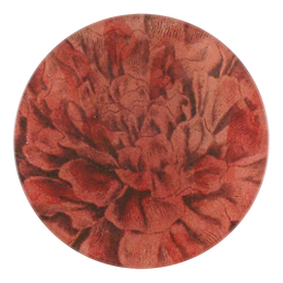 A four inch round handmade decoupage plate titled The Levant Peony