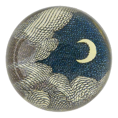 Clouds and Crescent Moon handmade dome paperweight decoupage 
