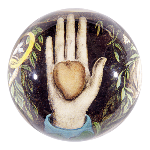 A handmade decoupage sale dome paperweight titled Heart in Hand