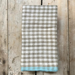 Gingham Tea Towel in Natural & Aqua
