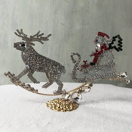 Nostalgic Small Glass Jeweled Santa in Sleigh with Reindeer
